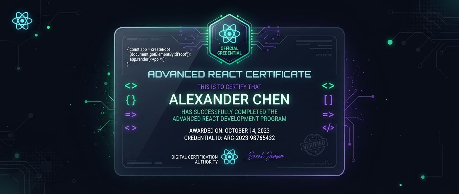 Advanced React Patterns certificate design